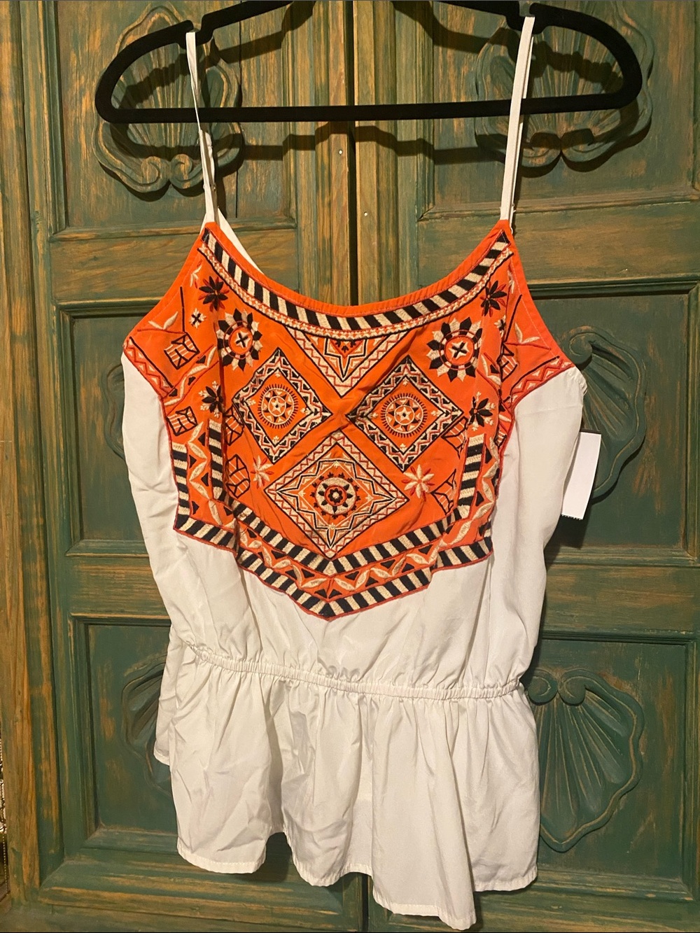 Abercrombie & Fitch White Camisole with Orange Embroidered Yoke